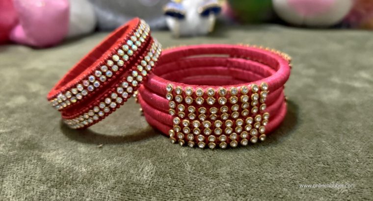 Ethnic Silk Threaded Handmade Bangles Combo