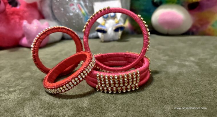 Ethnic Silk Threaded Handmade Bangles Combo